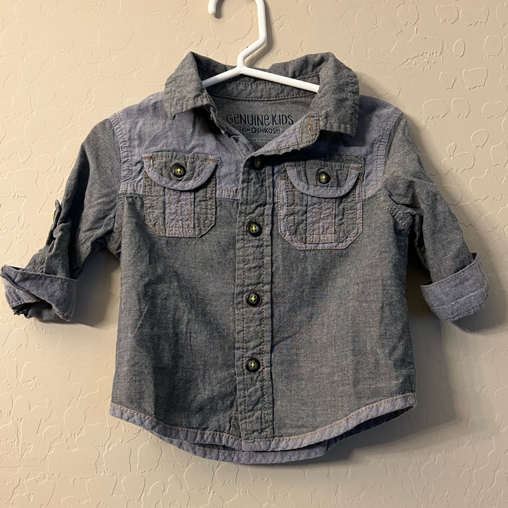 OshKosh B’gosh button up baby boy shirt. 12 months.